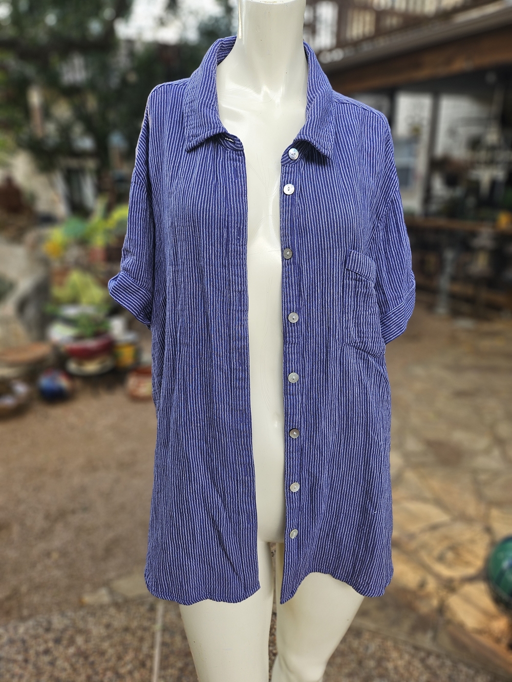 Drapers & Damons Relaxed Purple Grey Striped Button-Down Short Sleeve Shirt 2X